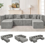 MONVANE Modular Sectional Cloud Couch for Living Room - 130'' 6 Seater Convertible Chenille Couches Set with Ottoman, No Assembly Compression Sofas, Comfy Floor Sofa with Memory Foam, Light Grey