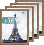VCK 16x20 Picture Frame Set of 4 - Walnut, Gallery-Quality Wood Poster Frames, 1.1-Inch Wide Border, Polished Plexiglass, Vertical or Horizontal Wall Display for Photo/Art/Prints, Walnut