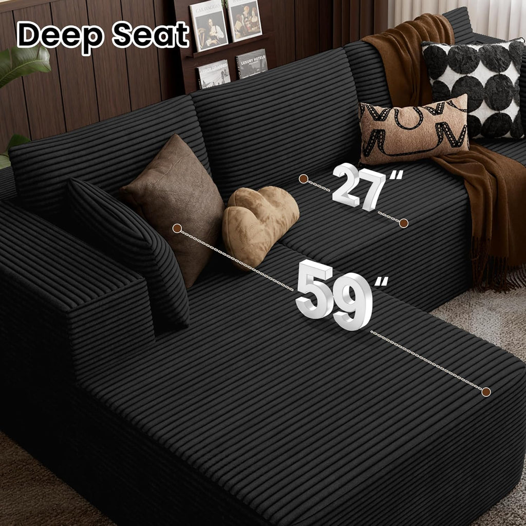 106" Cloud Sectional Couches for Living Room, Modular L Shaped Couch with Deep Seat Oversized Left Facing Chaise, Memory Foam Compressed Spineless 3 Seater Sofa for Bedroom Apartment, Black