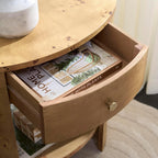 SAFAVIEH Home Collection - Philippe Natural Brown Oval Top Accent Table, 1 Drawer 1 Shelf Side Table, Burl Wood Look, Fully Assembled (ACC6612A)