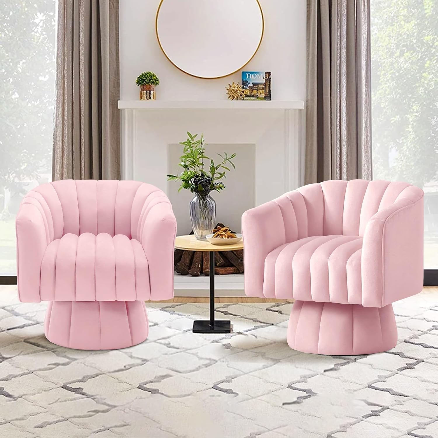 YSICK Swivel Accent Chair,360°Swivel Barrel Chairs, Mid-Century Chair with Wide Upholstered, Modern Velvet Fabric, Round Armchair for Living Room, Lounge, Bedroom