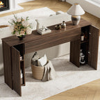 FABATO 61” Fluted Long Console Table with 2 Hidden Storage Cabinets, Walnut | Wooden Rectangular Sofa Table, Behind the Couch, Narrow Entryway Table for Entrance, Hallway, Living Room, Foyer