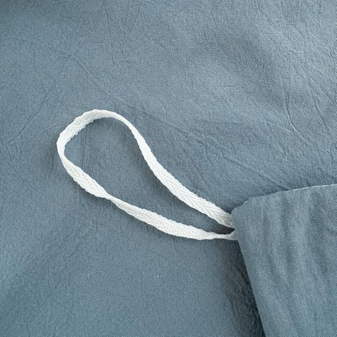 FACE TWO FACE Bedding Duvet Cover Set100% Washed Cotton Duvet Cover Linen Like Textured Breathable Durable Soft Comfy (Twin, Deep Gray Blue)