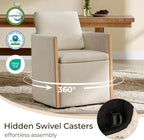 Watson & Whitely Modern Rolling Dining Chair with Casters, Set of 2, Linen | Upholstered Chenille Fabric, Hidden Seat Storage, Wood Arms for Kitchen, Dining Room, Living Room