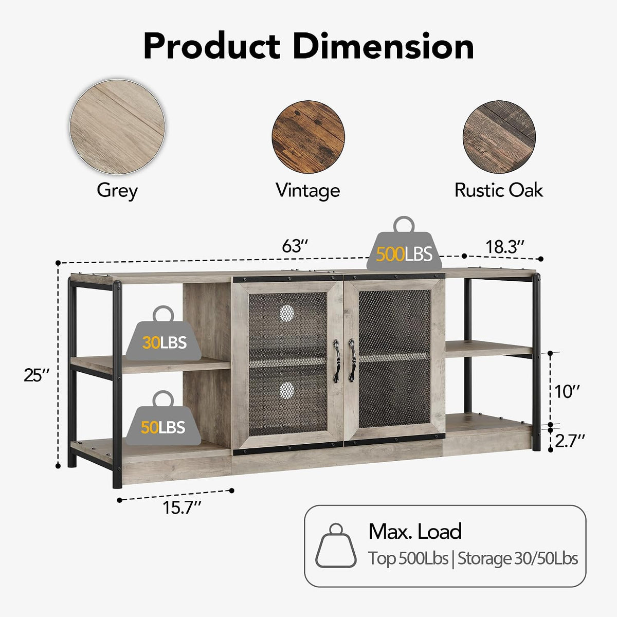 Amyove TV Stand for 65+ Inch TV, Industrial Entertainment Center TV Media Console Table, Farmhouse TV Stand with Storage, Mesh Door and Shelves, Gray TV Console Cabinet Furniture for Living Room