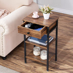 VECELO Tall End Table Set of 2,Nightstand with Drawer and Adjustable Storage Shelf,27.6 inch Side Table for Living Room/Bedroom/Entryway Small Spaces