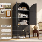 ONBRILL 71" Tall Wooden Arched Cabinet, 5-Tier Arched Kitchen Pantry Cabinet with Doors & Shelves, Farmhouse Kitchen Arch Cabinets with Adjustable Feet, Wooden Pantry Storage for Dining Room(Black)