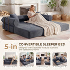 79" Convertible Futon Sofa Bed, Couch for Living Room | Dark Gray | Corduroy Loveseat Sleeper Sofa, Modular Futon Couch with Pocket Spring Core, Pull Out Couch No Assembly