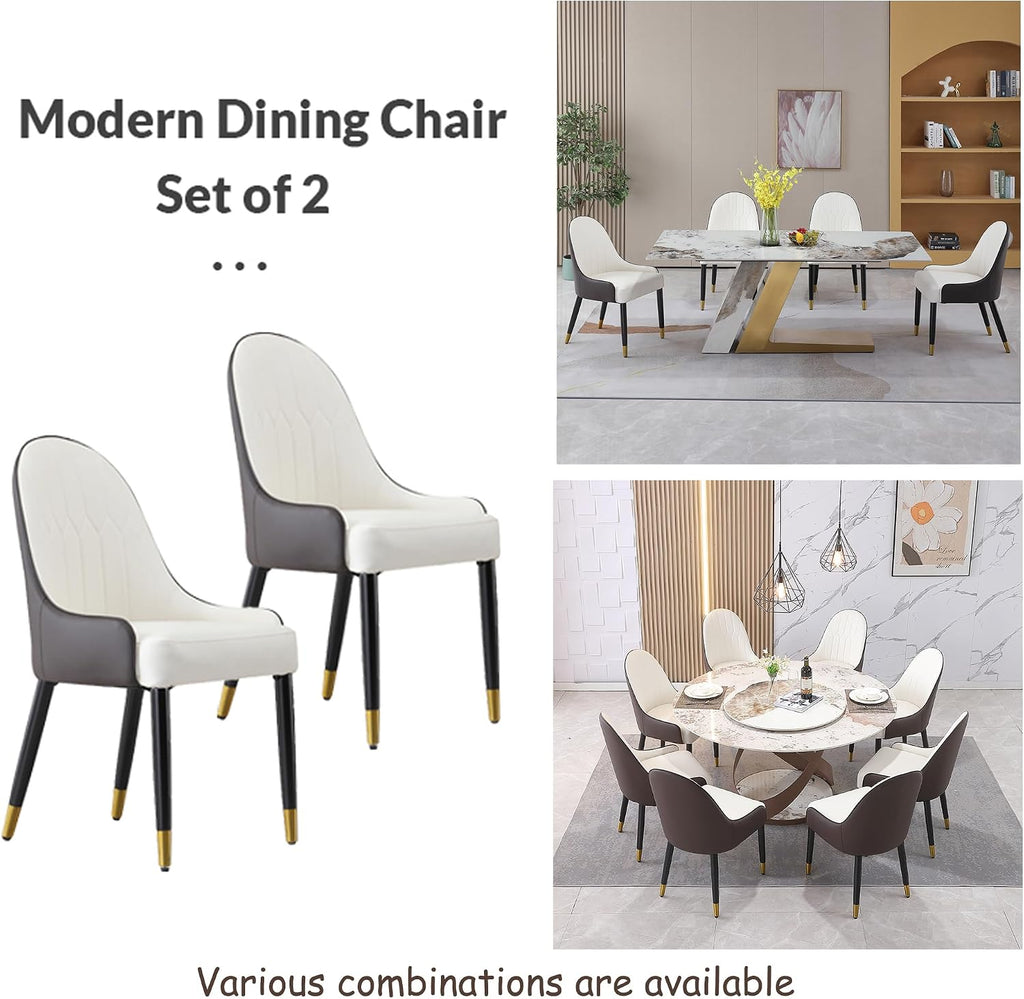 Modern Dining Chairs Set of 2, PU Cushion Accent Side Leisure Chairs with Mid Back, Upholstered Kitchen Chairs with Metal Legs for Living Room, Dining Room