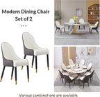 Modern Dining Chairs Set of 2, PU Cushion Accent Side Leisure Chairs with Mid Back, Upholstered Kitchen Chairs with Metal Legs for Living Room, Dining Room
