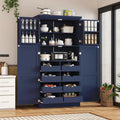 Freestanding Kitchen Pantry 35.5"x17.6"x70.9" Modern Pantry Cabinet with 4 Doors, 2 Door Shelves, 8 Pull-Out Trays and Adjustable Shelf Storage Cabinet Cupboard for Kitchen, Dining Room, Blue