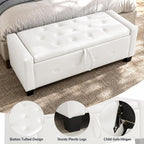 extrasleep 48" White Storage Ottoman Bench, Faux Leather Upholstered Tufted Ottoman, PU Bench for Bedroom Living Room Entryway Hallway, Large Leather End of Bed Benches, Lvory White