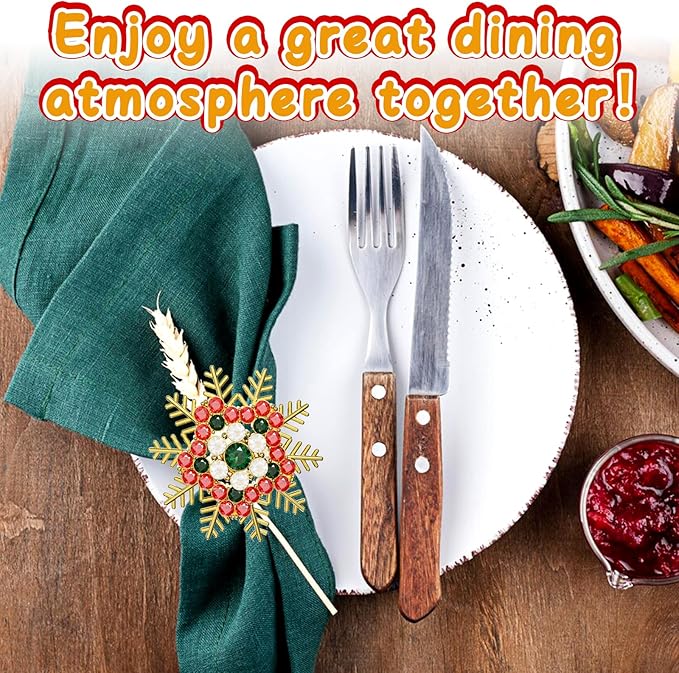 Halatool Set of 6 Christmas Napkin Rings Colorful Snowflake Napkin Holder for Christmas Thanksgiving Holiday Party Table Decoration