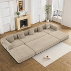 DAMAIFROM Convertible Sleeper Sofa Bed Floor Couch, Light Brown | 158" Corduroy Modular Compressed Futon Sofa Bed, Pull-Out Cloud Sectional Couch with Memory Foam Mattress for Living Room
