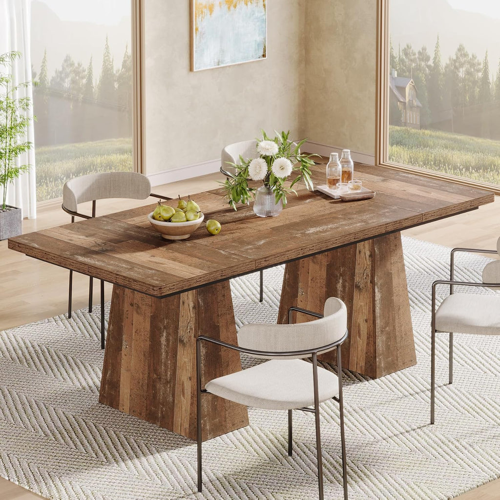 Tribesigns Dining Table for 4-6, 63-Inch Modern Kitchen Table with Sturdy Tapered Wood Leg, Rectangular Dinner Table with Large Tabletop for Dining Room, Kitchen, Living Room, Natural