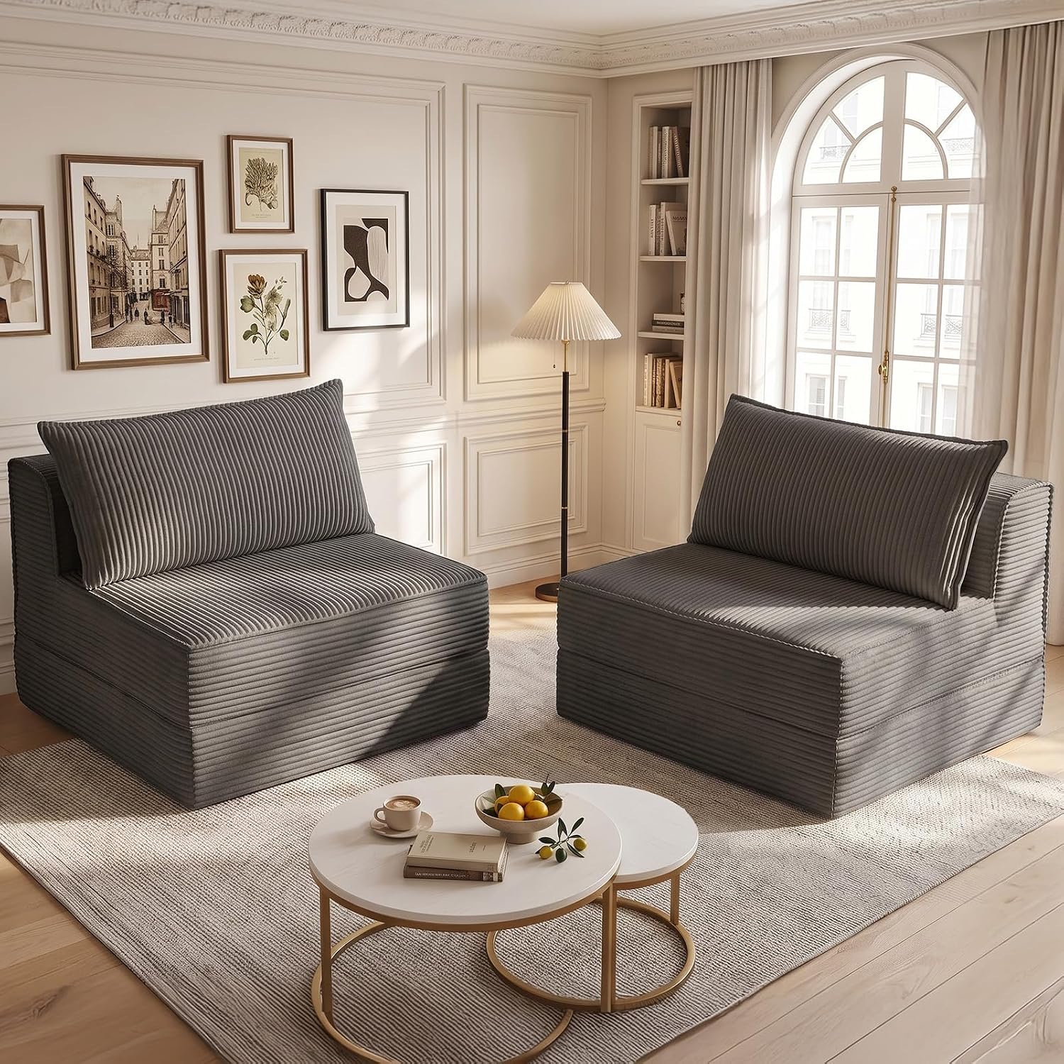 Loveseat Couch Bed,Convertible Sofa Bed with Pillows,Pull Out 2-Seater Small Couch,Fold Out Floor Futon Sleeper Sofa Bed for Living Room Bedroom,Grey,2-Piece Set