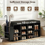 Tangkula Shoe Storage Bench with Umbrella Holder, 40" Shoe Organizer with Cushioned Seat, 10 Cubbies & Adjustable Shelves, Wooden Industrial Shoe Rack for Entryway, Living Room, Bedroom (Black)