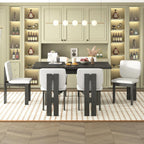 Merax Wood Dining Table Set for 6, Rectangular Tabletop/Upholstered Chairs/Retro Geometric Design, Ideal for Dining-Room and Kitchen, Grey