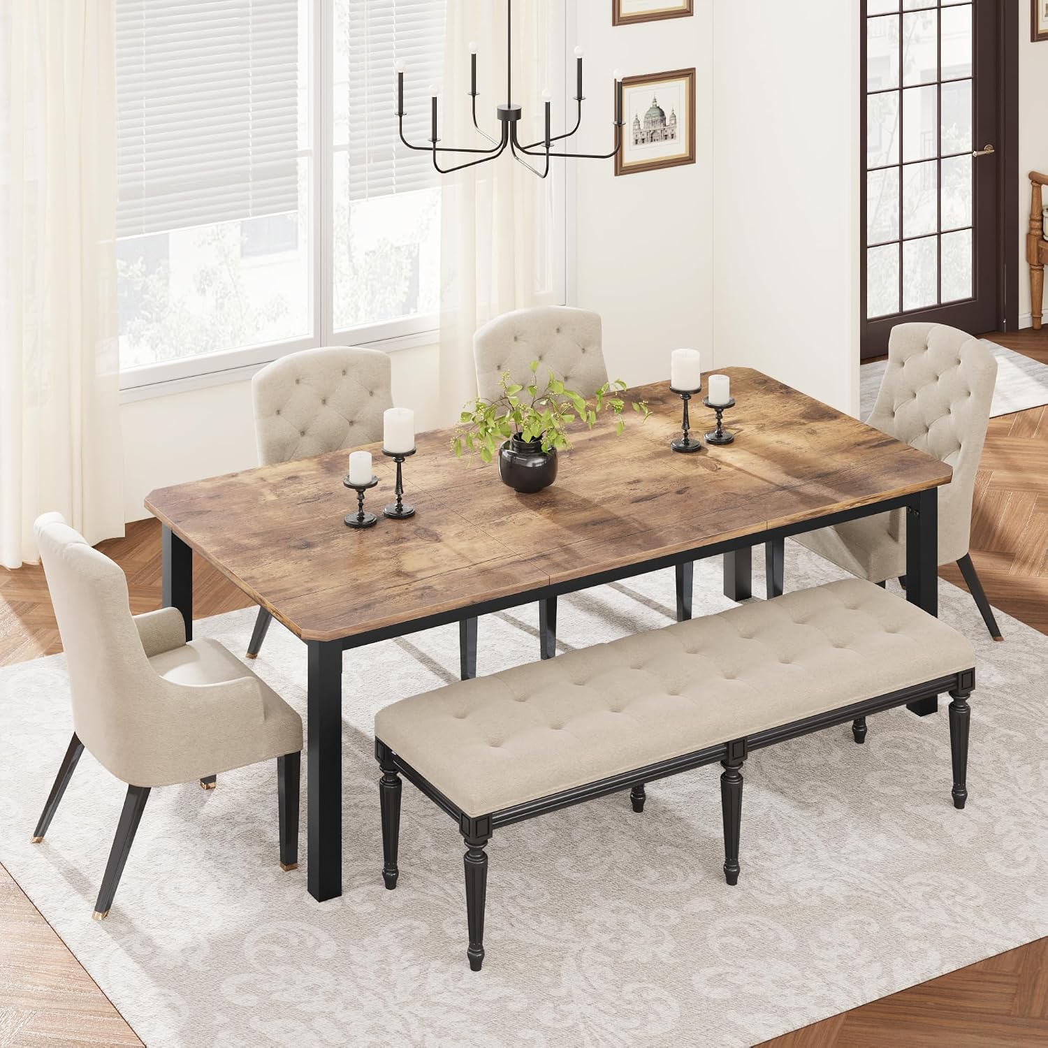 78.7 Inch Long Kitchen Table for 6-8, Dining Room Table for Kitchen Living Room, Large Rectangular Dinner Tables, Industrial Indoor Restaurant Tables with Sturdy Metal Frame(Only Table)