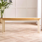 Furniturebox UK Large Wood Dining Bench - Tenby Cream Wood Indoor Bench Stool - Dining Kitchen Bedroom - Pale Oak Stain Seat Cream Legs Take on Traditional Farmhouse Dining Furniture