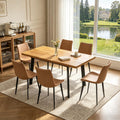 47.2"-63" Expandable Dining Room Table Set for 4-8 People, Walnut | Removable Extension Leaf, Durable MDF Rectangle Top, 6 Brown Sleek Faux Leather Chairs, Heavy Duty Modern Kitchen Table Set