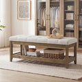 SONGMICS Storage Ottoman with Solid Wood Frame, 42.9 x 15.7 x 17.7 Inches | Upholstered Bed Bench, Footrest, Tufted Cushion, Easy Assembly, Summer Sand, MARY Collection ULSF009LF01