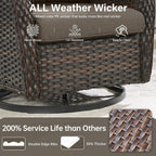 Outdoor Swivel Rocker Patio Chairs with 2 Ottomans - 5" Thick Cushion 4 Piece Furniture Set All Weather Comfortable Wicker Conversation Set for Porch Poolside and Deck - Brown/Gray