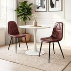 Set of 4 Brown Dining Chairs – Modern Armless Kitchen & Dining Chairs, Faux Leather Upholstery, Ergonomic Backrest & Sturdy Metal Legs