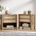 Eclatara Rattan Nightstands Set of 2 with 2 Drawers and Storage Shelf | Rattan Boho Farmhouse Bedside Table Accent Night Stands for Bedroom Large Space Sofa (2, Reclaimed Caramel Oak)