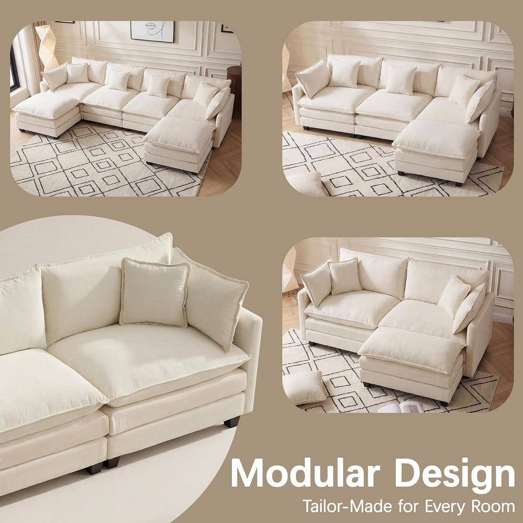 Oversized Loveseat Sofa, 70" Sectional Cloud Couch, 2 Seat Modern Comfy Sofa Chenille Deep Seat Couches with 2 Pillows, for Small Apartment, Living Room (Beige 70" Loveseat)
