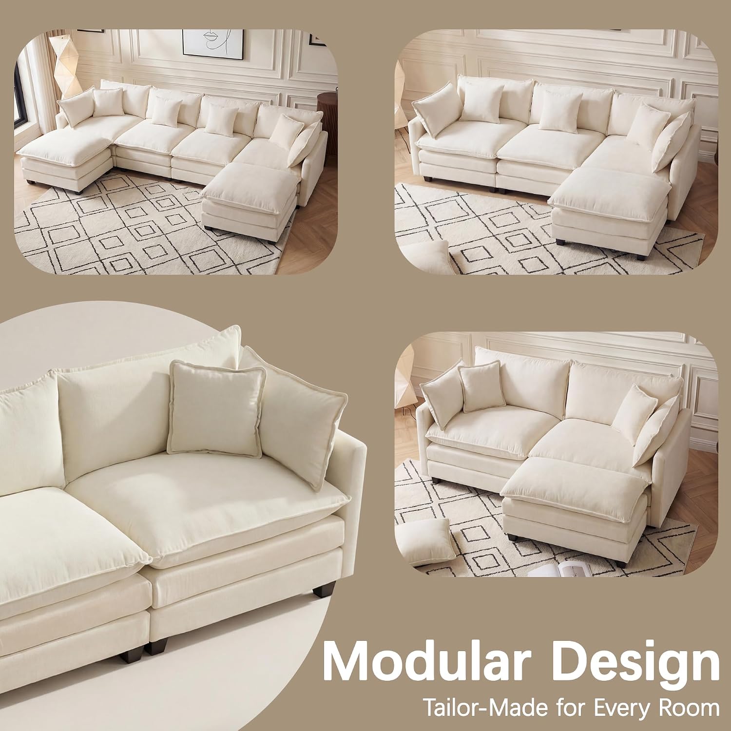 Oversized Loveseat Sofa, 70" Sectional Cloud Couch, 2 Seat Modern Comfy Sofa Chenille Deep Seat Couches with 2 Pillows, for Small Apartment, Living Room (Beige 70" Loveseat)