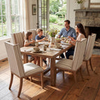 Kmax High Back Dining Chairs Set of 2, Parsons Dinner Chairs Upholstered Fabric & Nailed Trim Wood Kitchen Chairs, Khaki Stripe