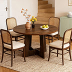 Round Dining Table for 4, 43.3" Kitchen Table for Dining Room, Circle Farmhouse Kitchen Table, Wood Dinner Table for Kitchen, Living Room, Apartment, Walnut Brown