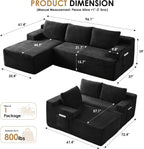 96" Sectional Couches for Living Room Cloud Couch Sofa with L-Shape Upholstered Couchs Modern Modular Sectional Couch with Chaise