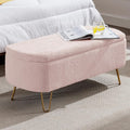 NIOIIKIT Storage Ottoman Bench, Faux Fur Upholstered Entryway Bench, Pink | Upholstered Ottoman Bench with Metal Legs, Bedroom Bench with Flip Top, Footrest Shoe Bench for Living Room, Bedroom