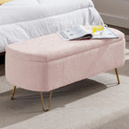 NIOIIKIT Storage Ottoman Bench, Faux Fur Upholstered Entryway Bench, Pink | Upholstered Ottoman Bench with Metal Legs, Bedroom Bench with Flip Top, Footrest Shoe Bench for Living Room, Bedroom