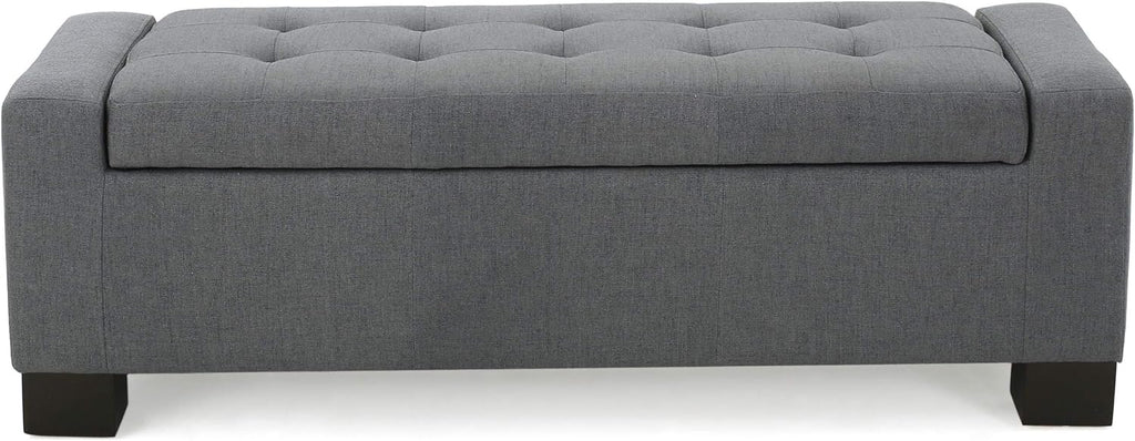 Christopher Knight Home Guernsey Fabric Storage Ottoman, Charcoal 20x50.25x16.75 inches