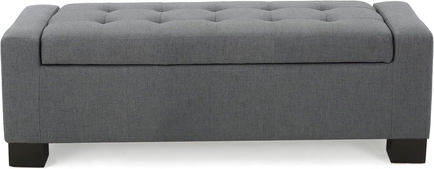 Christopher Knight Home Guernsey Fabric Storage Ottoman, Charcoal 20x50.25x16.75 inches