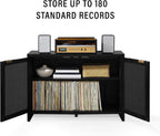 Crosley Furniture Kenji Media Console, Record Player Stand with Vinyl Storage, Modern Home Organizer, Black
