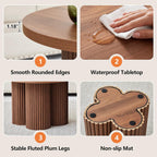 Nesting Coffee Tables Set of 2, Fluted Nesting Tables for Living Room, Multifunctional Round Coffee Table and Side Table Set Wooden Center Tables Small Coffee Table for Small Spaces Balcony