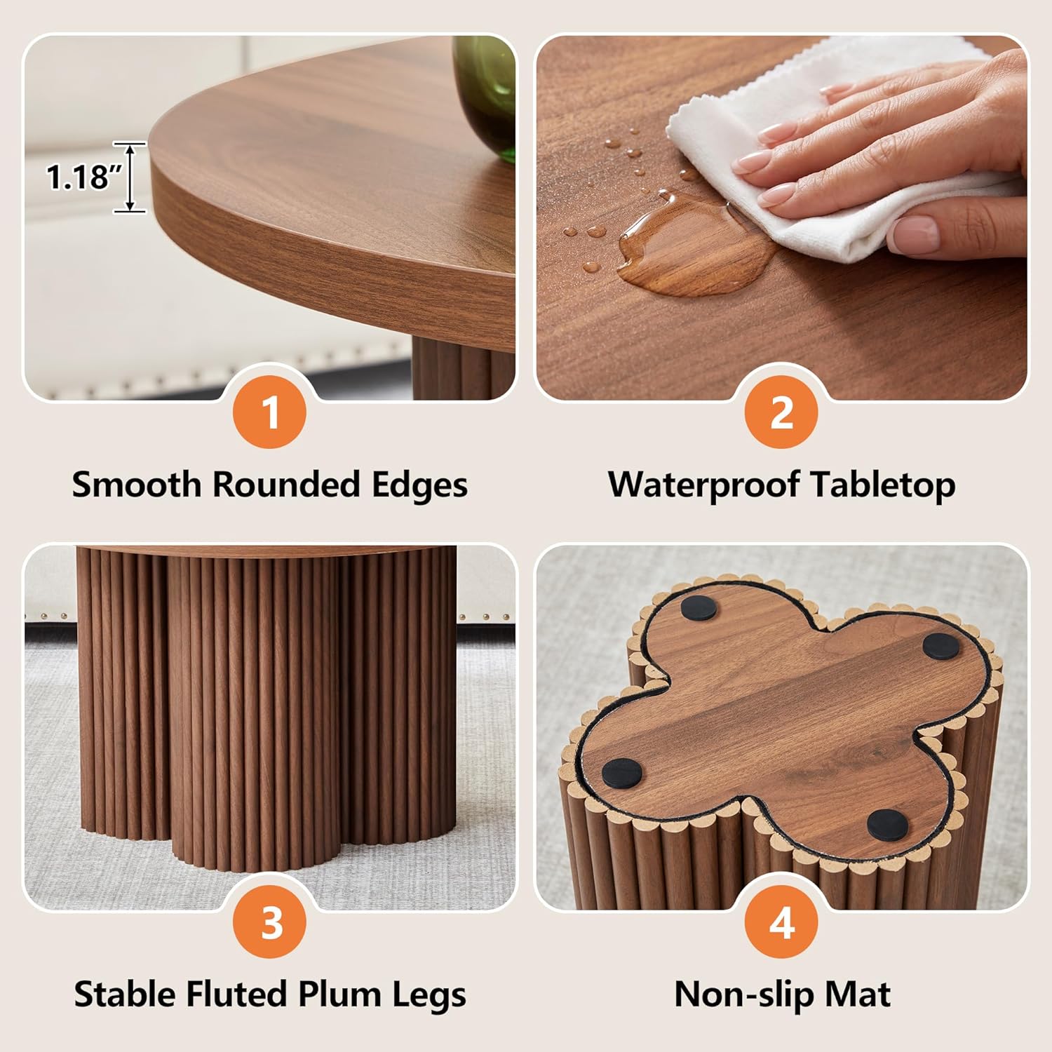 Nesting Coffee Tables Set of 2, Fluted Nesting Tables for Living Room, Multifunctional Round Coffee Table and Side Table Set Wooden Center Tables Small Coffee Table for Small Spaces Balcony