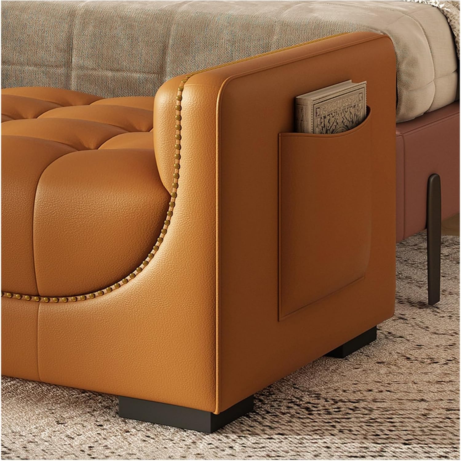 Modern Leather Bedroom Ottoman Bench,Upholstered End of Bed Modern Entryway Shoe with Armrests and Storage Pockets,Living Room Dinning Entryway(White,1.8m)