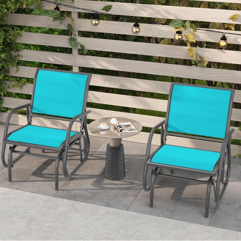 Giantex Swing Glider Chair W/Study Metal Frame Comfortable Patio Chair Love-Seat for Garden, Porch, Backyard, Poolside, Lawn Outdoor Rocking Chair (1, Turquoise)