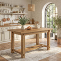 59.05" Solid Wood Home Kitchen Island with Spacious Tabletop | Counter Height Table, Sturdy Frame, Easy to Assemble, Farmhouse Style, Stationary Island for Home, Dining Room, Rustic Brown