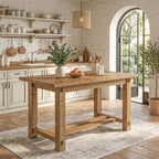 59.05" Solid Wood Home Kitchen Island with Spacious Tabletop | Counter Height Table, Sturdy Frame, Easy to Assemble, Farmhouse Style, Stationary Island for Home, Dining Room, Rustic Brown