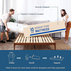 EGO White 10 Inch Queen Green Tea Memory Foam Mattress, Gel Mattress Bed in a Box, CertiPUR-US Certified, Double Mattress, 60"x80", Medium Firm