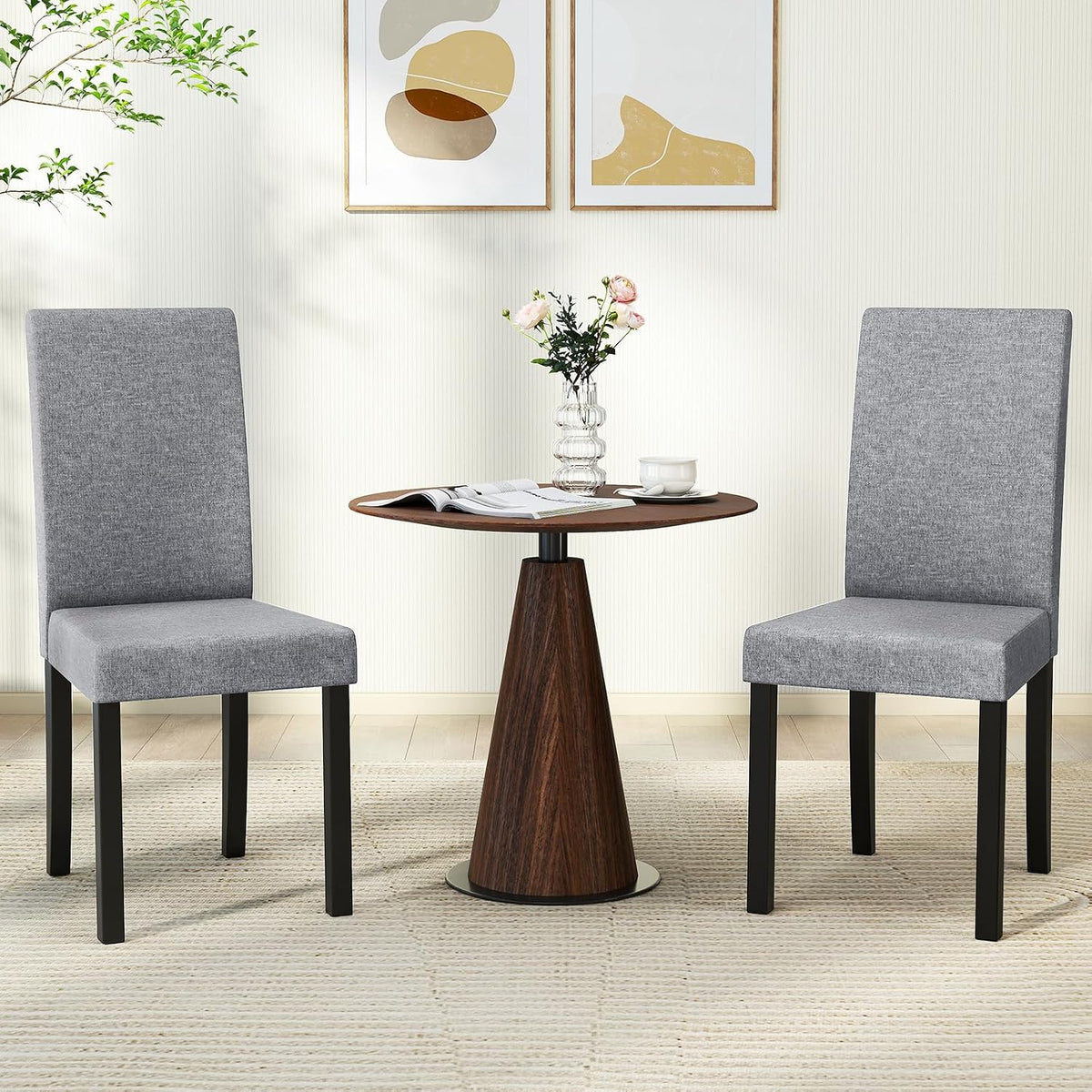 GOFLAME Upholstered Dining Chairs Set of 4, Fabric Kitchen Chairs with Padded Seat, Tilt Backrest, Rubber Wood Legs, Armless Side Chairs for Dining Room, Living Room, Restaurant, Light Gray