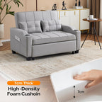 VINGLI Light Grey Futon Sofa Bed Convertible Loveseat Sleeper Couch, Faux Leather Pullout Sofa Fold Out Couch Bed with USB Ports, Cup Holders, Armrest for Living Room, Bedroom Apartment Room