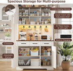70.9" Tall Kitchen Pantry Cabinet with LED Light & Charging Station, Farmhouse Kitchen Hutch with Large Countertop & 10 Hooks, Kitchen Cabinet Storage with Drawers for Living Room, Dining Room, White