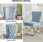 WUTUTUEE Luxury Velvet Dining Chairs, Tufted Upholstered Armless Accent Chairs with Silver Metal X-Legs, Modern Glam Dining Room Chair Set of 2, Light Blue